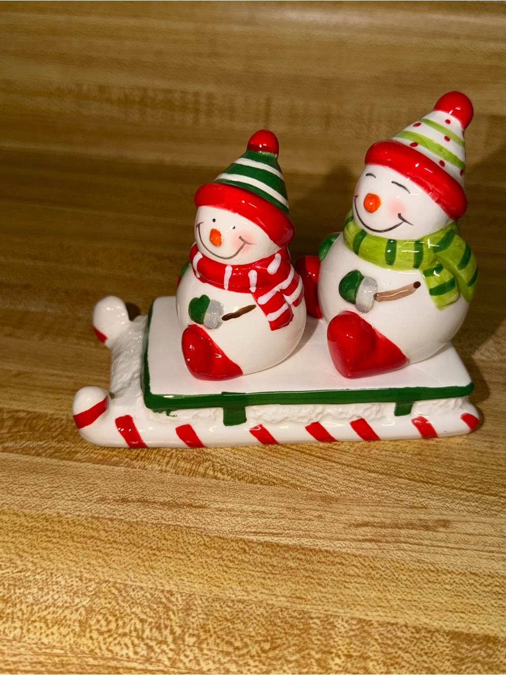 Christmas snowman Holiday Snowmen Salt &‎ Pepper Shakers sleigh